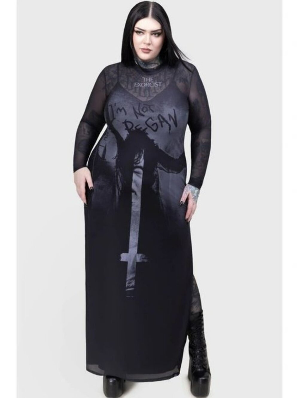 Killstar x The Exorcist Regan & Cross Print Long Sleeve Mesh Maxi Dress 18 (4X)